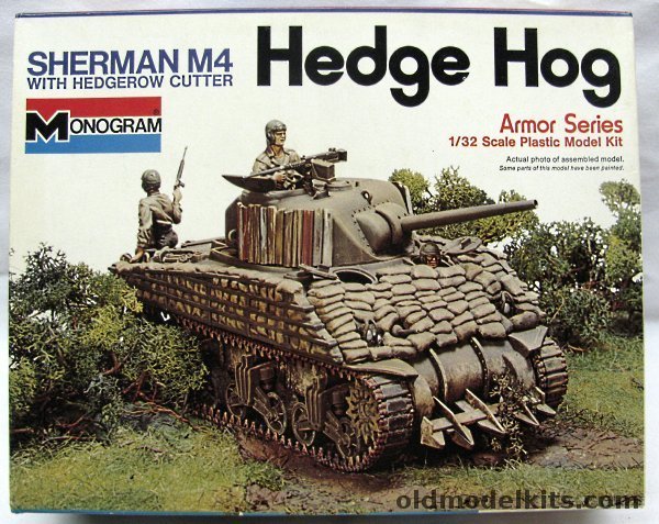 Monogram 1/32 Sherman M4 Hedge Hog Tank with Hedgerow Cutter and Diorama Instructions, 4201 plastic model kit